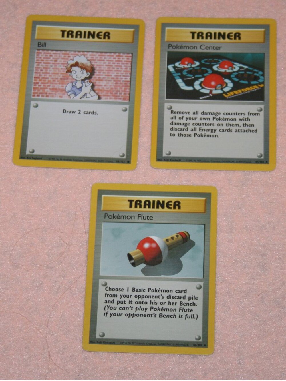 (3) Pokemon Cards TRAINER Pokemon Flute / Pokemon Center / Bill NM